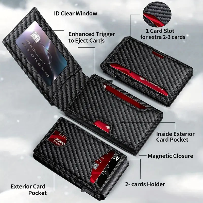 Men's RFID Blocking Leather Card Holder with Auto Eject