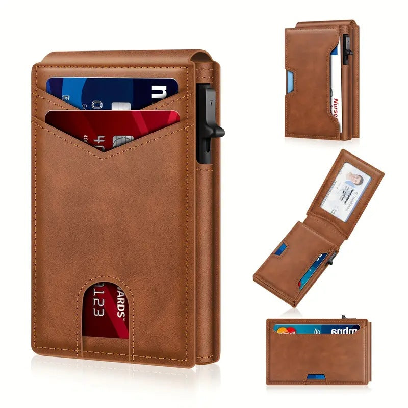 Men's RFID Blocking Leather Card Holder with Auto Eject