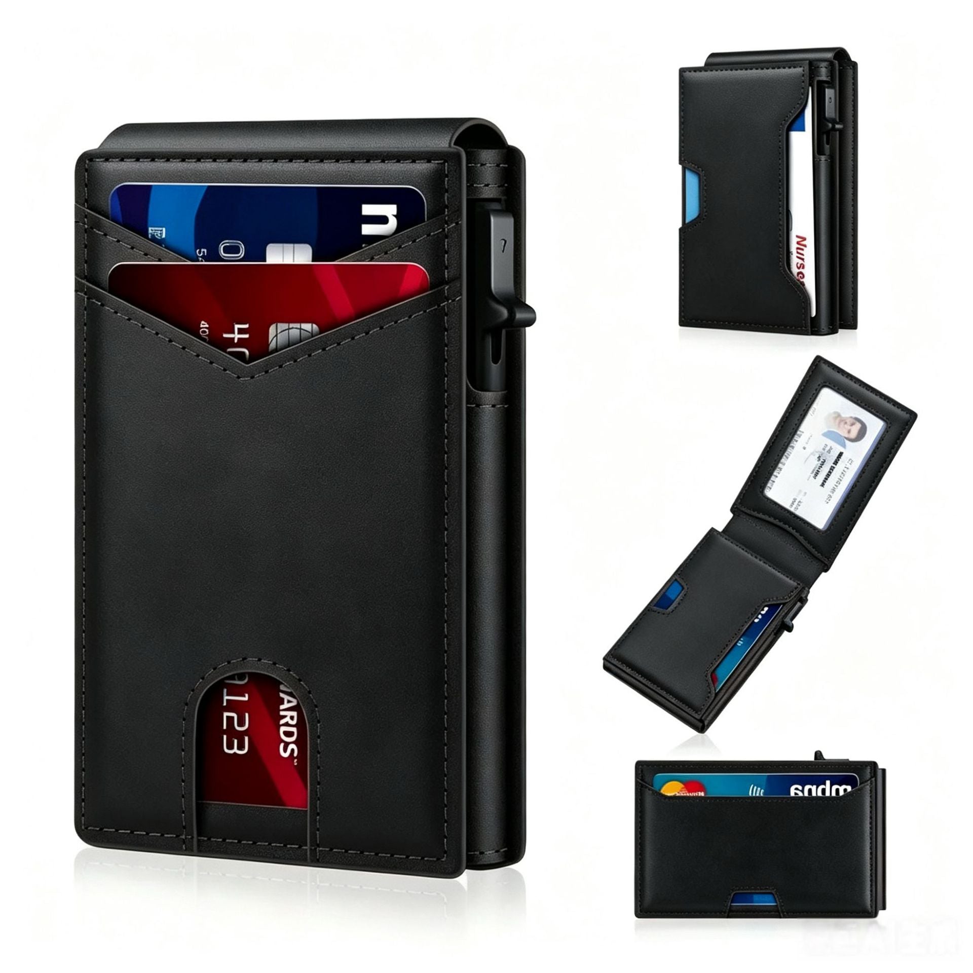 Men's RFID Blocking Leather Card Holder with Auto Eject
